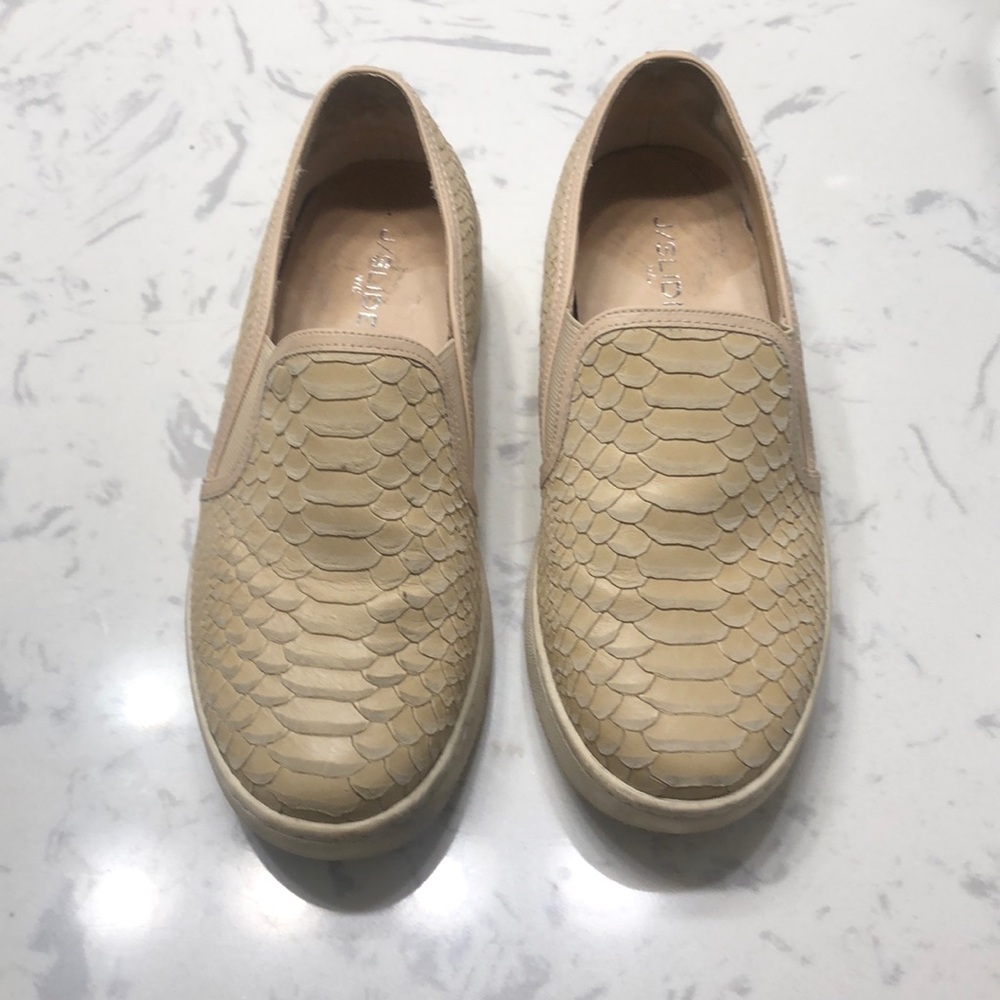 J Slide slip on sneakers... Tan snake skin